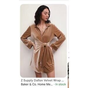 Z SUPPLY Dallon Velvet Wrap Dress in Mink – Size M – Stretch Velvet